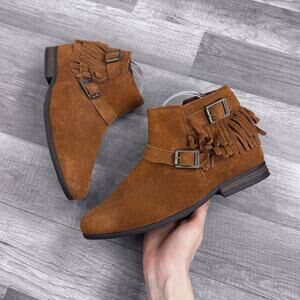 Minnetonka Rancho Fringe Suede Leather Ankle Booties Size 8 1/2